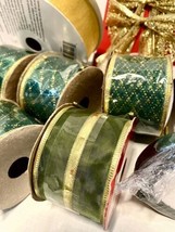 Ribbon Lot 10 Rolls Of Assorted Green And Gold Shades New And Slightly Used - £20.04 GBP
