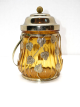 Vintage Amber Biscuit Cookie Jar Gold Tone Leaves Musical Lid Love Story - $29.99