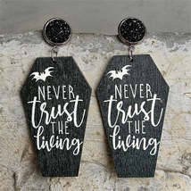 Black Wood &amp; Silver-Plated &#39;Never Trust The Living&#39; Coffin Drop Earrings - £10.92 GBP