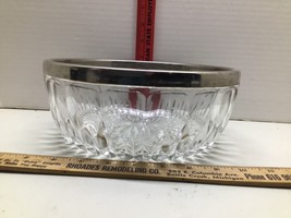 Glass Diamond Pattern 10&quot; Bowl Vintage Heavy Clear  with Silver Color Me... - $17.82