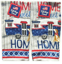 Camper Beach House Dish Towels Set of 2 Cotton Home Sweet Home Red White... - £19.44 GBP