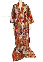 Japanese Ceremonial Kimono Red, Gold, White, Black Floral Print One Size - $189.99