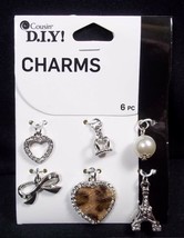 Cousin DIY silver tone CHARMS Hearts Eiffel Tower Crown Bow Pearl 6 pcs NEW - $4.50