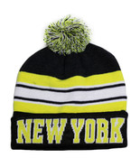 New York City Hunter Men&#39;s Striped Winter Knit Cuffed Pom Beanie Hat Yel... - $14.95