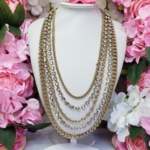 Clear Rhinestone Gold Tone Multi Chain Necklace Statement Choker - £17.59 GBP