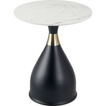 LeisureMod Modern Black Round End Table with Sintered Stone Top  Side A... - $96.04