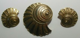 Vintage Large Gold-tone Metal Snail Shell-Shaped Brooch &amp; Clip-on Earrings - $54.45