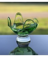 Vintage Art Glass Handkerchief Candy Bowl Pedestal Green Clear Base Epic... - $40.74