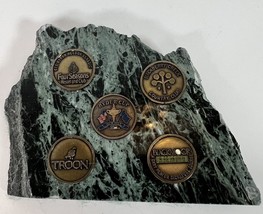5-Golf Ball Markers Collection Mounted On A Marble Slab Ryder Cup Troon - $14.03