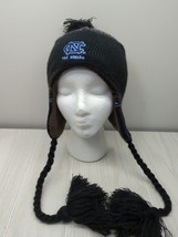UNC Tar heels Winter Knit Hat Ear Flaps Ties &amp; Tassels Pom Pom Gray NC b... - £11.86 GBP