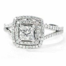 Halo Engagement Ring 2.65Ct Princess Simulated Diamond 14k White Gold Size 7.5 - £198.81 GBP