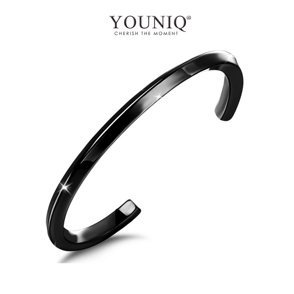 Men Black Titanium Steel Minimalist Round Cuff Bracelet - EG Collection - $109.99