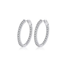 925 Sterling Silver 2.88 Carat D VVS1 All Moissanite Diamond Hoop Earrings for W - $185.98