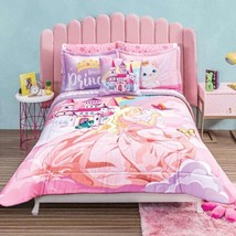 Princess &amp; Kitty Gils Reversible Comforter Set And Sheet Set 6 Pcs Twin Size - £95.54 GBP