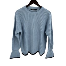 Vero Moda Round Neck Blue Chunky Sweater Ruffle Sleeve Size Small New - £17.21 GBP