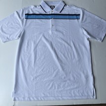 FOOTJOY Polo Golf Shirt Men’s Sz L White Blue Blk Stripe FJ Golfing Clean - £13.82 GBP