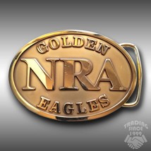 Vintage Belt Buckle Golden NRA Eagles Oval Embossed National Rifle Association - £31.73 GBP