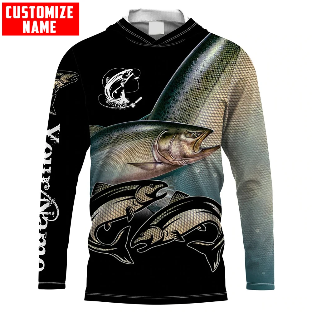 Cok salmon Fishing Customize Name 3D All Over Printed Men&#39;s Hoodie &amp;  Unisex Zip - £133.02 GBP