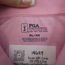 PGA Tour Shirt Mens XL Pink Short Sleeve Spread Collar Polyester Stripe Polo - £20.18 GBP