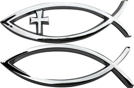 3D Car Chrome Decal Sticker Cross God FISH Jesus Christian Faith Symbol Peace - £5.34 GBP+