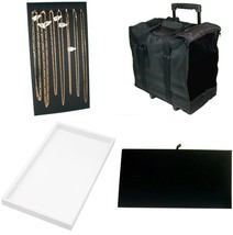 Jewelry Display Carrying Case Rolling With 8 White Plastic Trays and Displays - £97.96 GBP