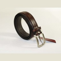 Men VALENTINI Leather Belt Stitch down Classic Pin Buckle V711 Brown New image 2