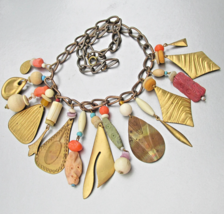 Vintage 1980s Large Dangle CHARM Collar Bib Necklace - $12.82
