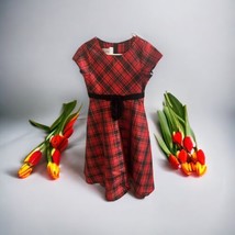 Girls Red &amp; Black Plaid Dress Size 14 Iris &amp; Ivy Short Sleeve Holiday Ch... - £23.74 GBP