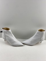 Alexandre Birman White Leather Pointed Toe Back Zip Kitten Heel Booties Size 39 - £178.51 GBP