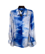 Alfani Printed Oversized Top Shirt Medium Watercolor Blue White Long Sle... - £18.92 GBP