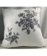 Laura Ashley Decorative Throw Pillow Floral Stripe White Gray Embroidere... - $19.79