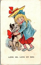 Vintage Postcard Valentine&#39;s Day Love Me Love My Dog Caricature Unposted - £15.94 GBP