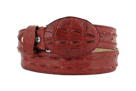 Red Western Cowboy Leather Crocodile Alligator Tail Design Belt Rodeo Bu... - $29.99