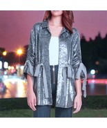 $595 Cinq a Sept Sequin Holiday Jacket X Small Gray Grosgrain Ribbons Dr... - £1,277.37 GBP