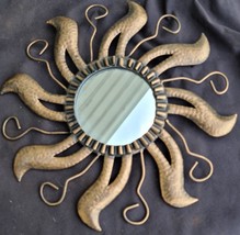 Beautiful Pressed Tin Small Decorative Wall Mirror – Sunburst Design – Vgc - £31.80 GBP