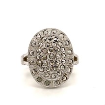 Vintage Signed Sterling Theda Clustered Marcasite Oval Designer Ring Band size 8 - £34.36 GBP