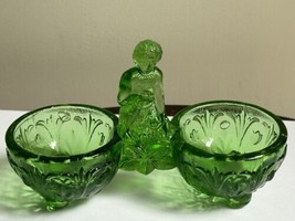 VINTAGE PORTIEUX GREEN URANIUM GLASS SALT CELLAR Lady Figure Rare France - $82.24