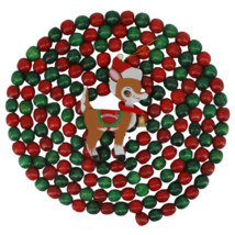 Christmas Tree Garland Wooden + Rudolph Ornament Wood Green Red Bead  9&#39;... - £8.66 GBP