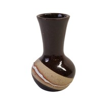 Vintage Pottery Bud Vase Studio Art Stoneware Brown Tan White Signed Dec... - £14.17 GBP