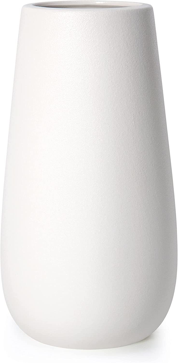 D'Vine Dev 10 Inch Modern White Ceramic Vase, Oval-Shaped, Grainy Texture, 10Sw. - $40.93