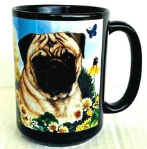 PUG Dog Coffee Mug Cup Ceramic Black Butterflies Tamara Burnett Orca Coatings  - £5.42 GBP