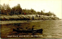 RPPC Canoe on Pine River Father Foley&#39;s Camp For Boys Minnesota MN Postcard D3 - $16.79