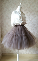 Brown Puffy Tulle Midi Skirt Women A-line Plus Size Puffy Tulle Tutu Skirt image 4