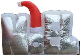 Gemmy Airblown Inflatable 5.5’ Silver NOEL Christmas Sign Santa Hat Yard Decor - £31.30 GBP