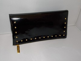 Estee Lauder Evening Bag Cosmetic Clutch BLACK GOLD Studs Zipper Vinyl P... - $577.65 MXN