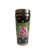 Novelty Tumbler Black Polka Dot Pattern Pink Embroidered Monogramed S, H... - £13.15 GBP