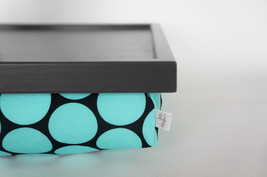 Wooden bed tray with pillow, serving Tray - dark grey tray, large mint polka dot - £39.50 GBP