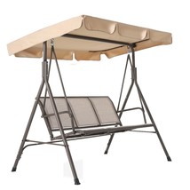 3 Person Outdoor Patio Swing,Steel Frame Textlene Seats Steel Frame, Beige - $193.83