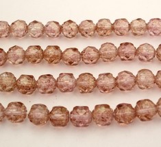 25 6mm Czech Glass Renaissance Style Beads: Luster - Transparent Topaz/Pink - $2.34