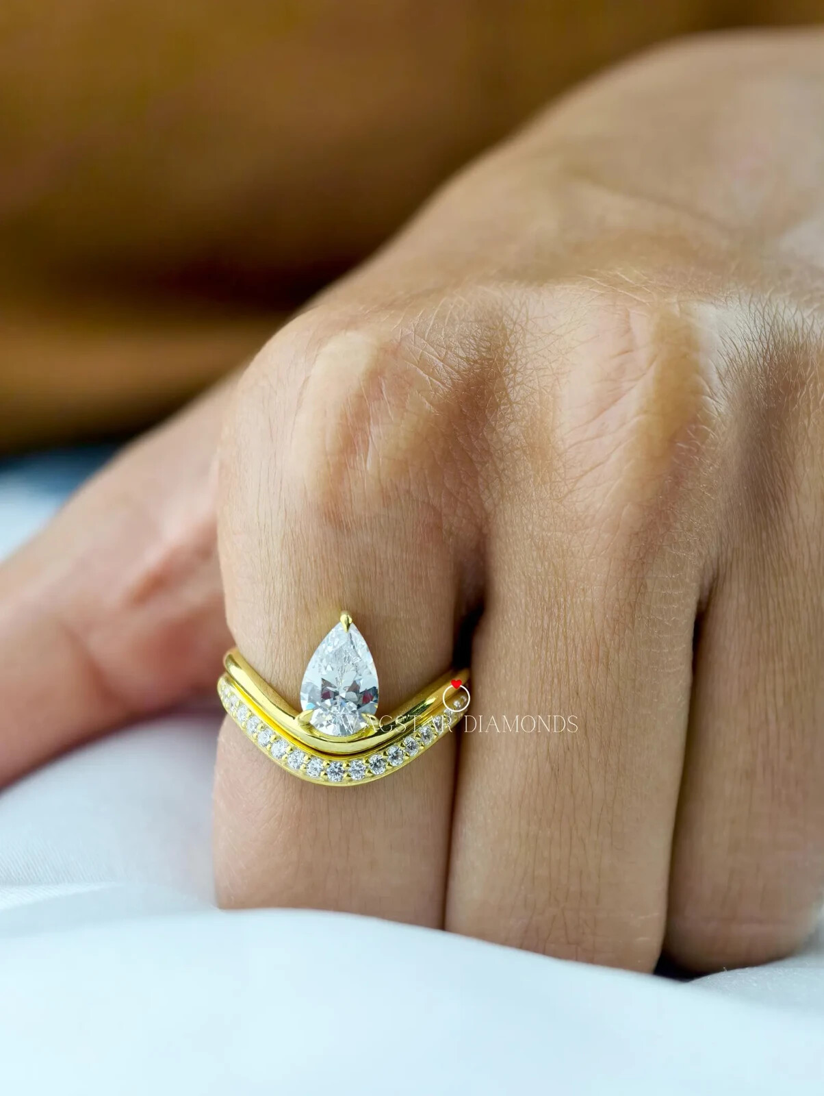 Lab Grown 1 CT Diamond Ring Pear And Round Cut Engagement Ring 14K Yellow Gold Item image 8